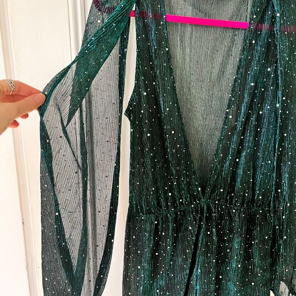 sheer teal sequin romper - Picture 3 of 9